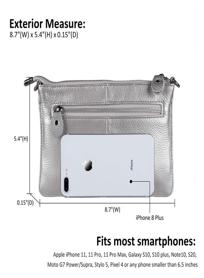 بيفن محفظة هاتف صغيرة من الجلد للنساء من بيفين، حقيبة كروس صغيرة مزودة بفتحات لبطاقات RFID (فضية) - Image 4